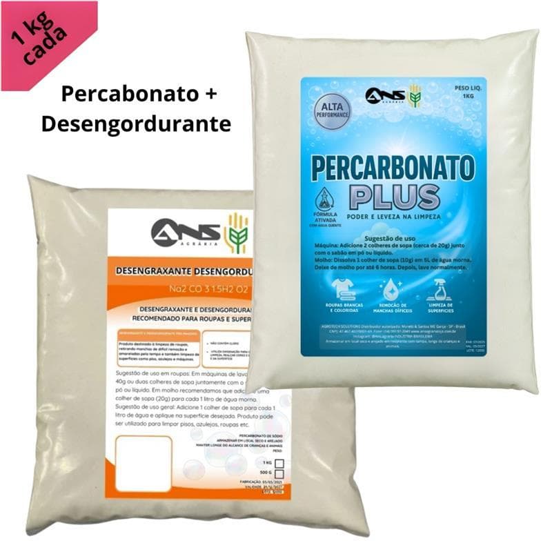 Combo Percabonato Plus 1Kg + Alvejante, Desengordurante e Desengraxante 1Kg
