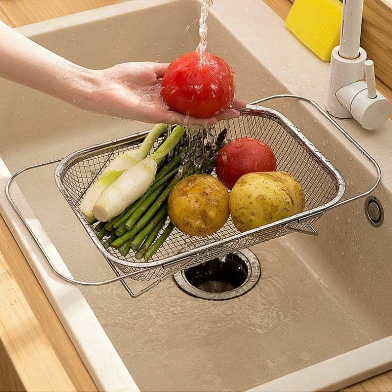 Cesta de drenagem de aço inoxidável, pia retrátil, cesta de drenagem de utensílios de cozinha domésticos