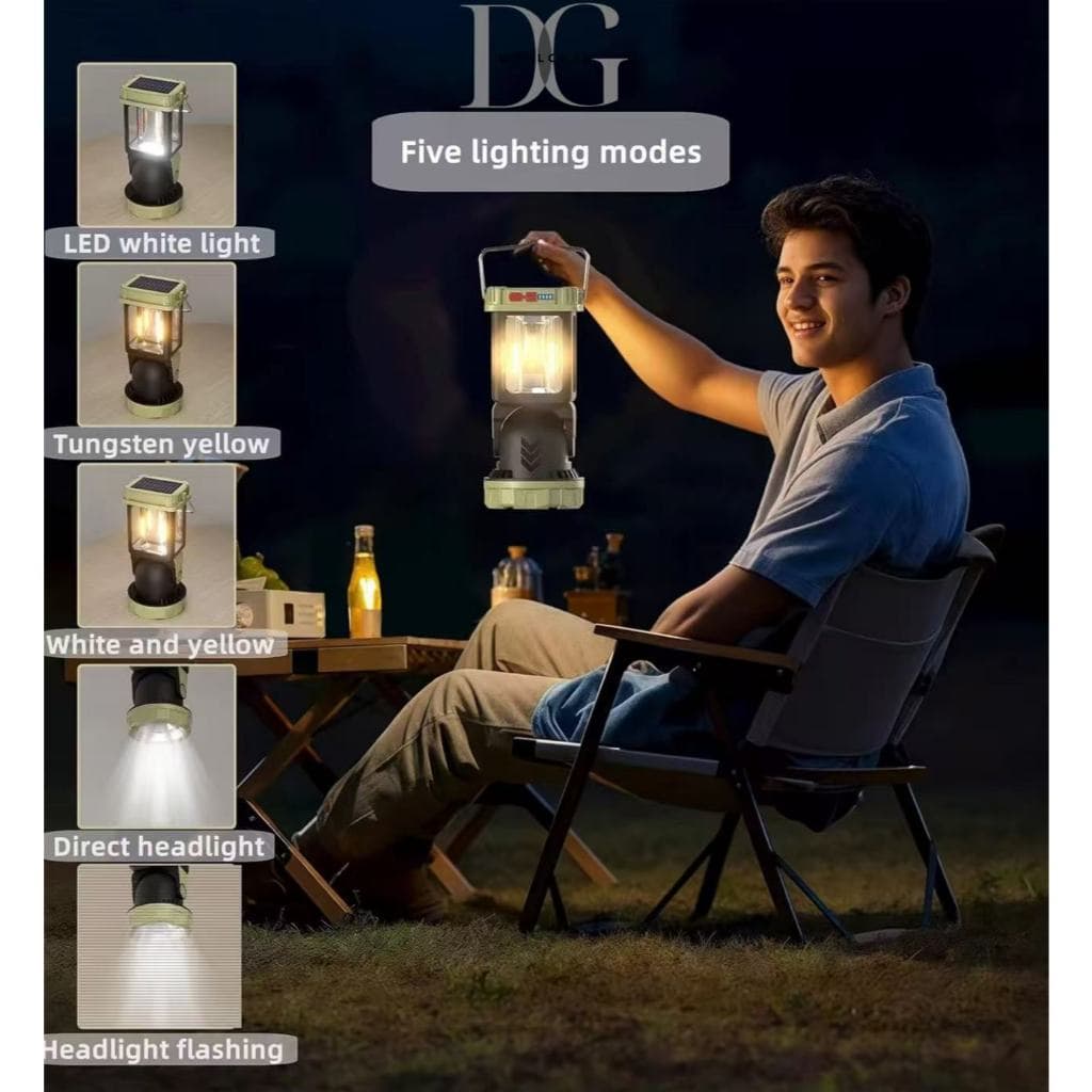 Lanterna Solar LED Simples com Gancho 5 Modos de Luz para Camping e Emergência