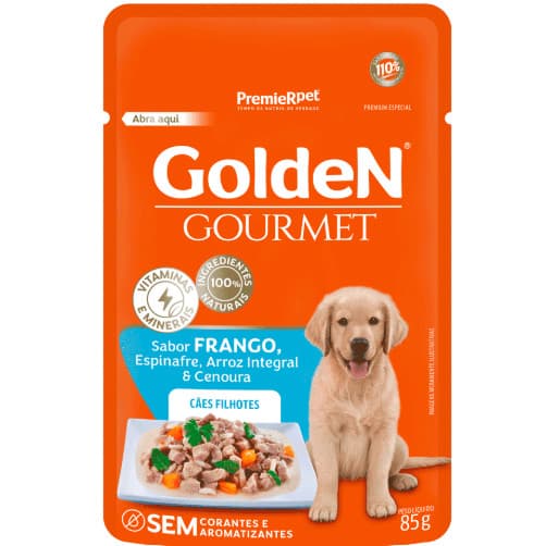 Ração Úmida Golden Gourmet Cães 85g- Sabor Frango Filhotes - Kit C/10