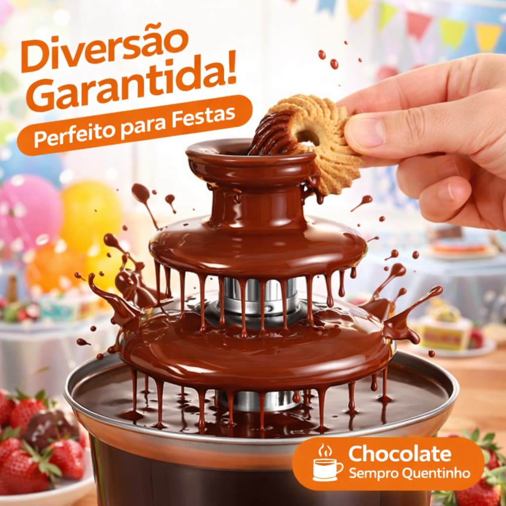 Mini Fonte de Chocolate Elétrica 3 Andares 110V | Fondue Quente