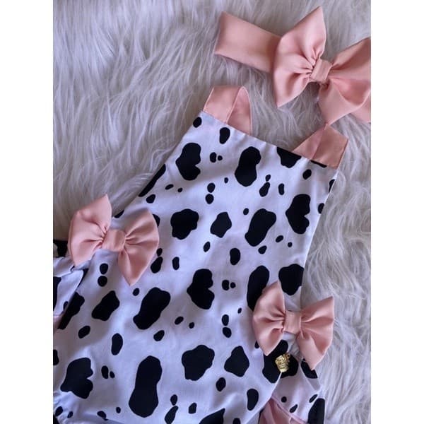 Romper Tematico vaquinha com tiara festa de mesversario bebe
