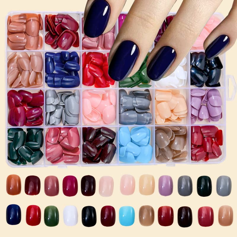 576 peças de unhas postiças curtas, 24 cores, unhas falsas brilhantes, unhas acrílicas de cor sólida, pontas de ar