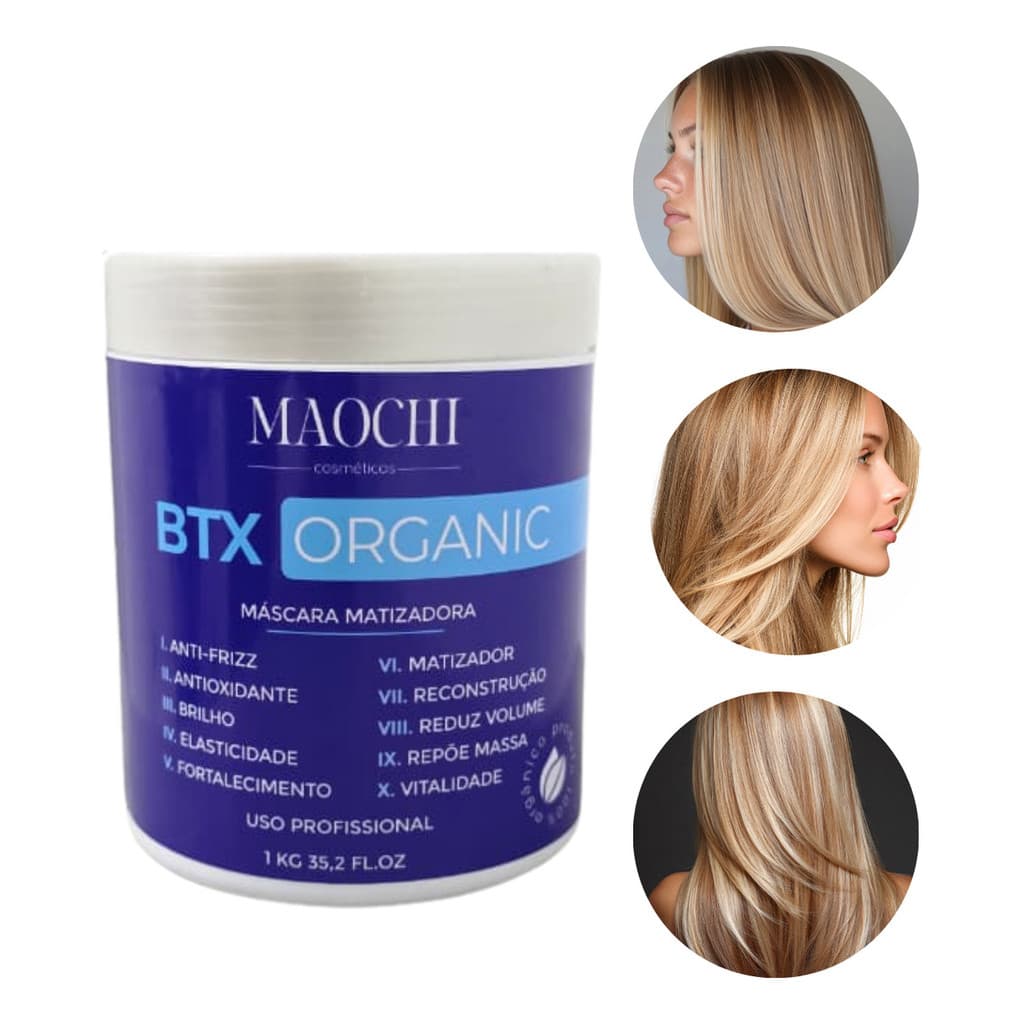 BTX Organic Matizador Redutor de Volume Alinhamento dos Fios Ação 10em1 Uso Profissional Maochi 1kg
