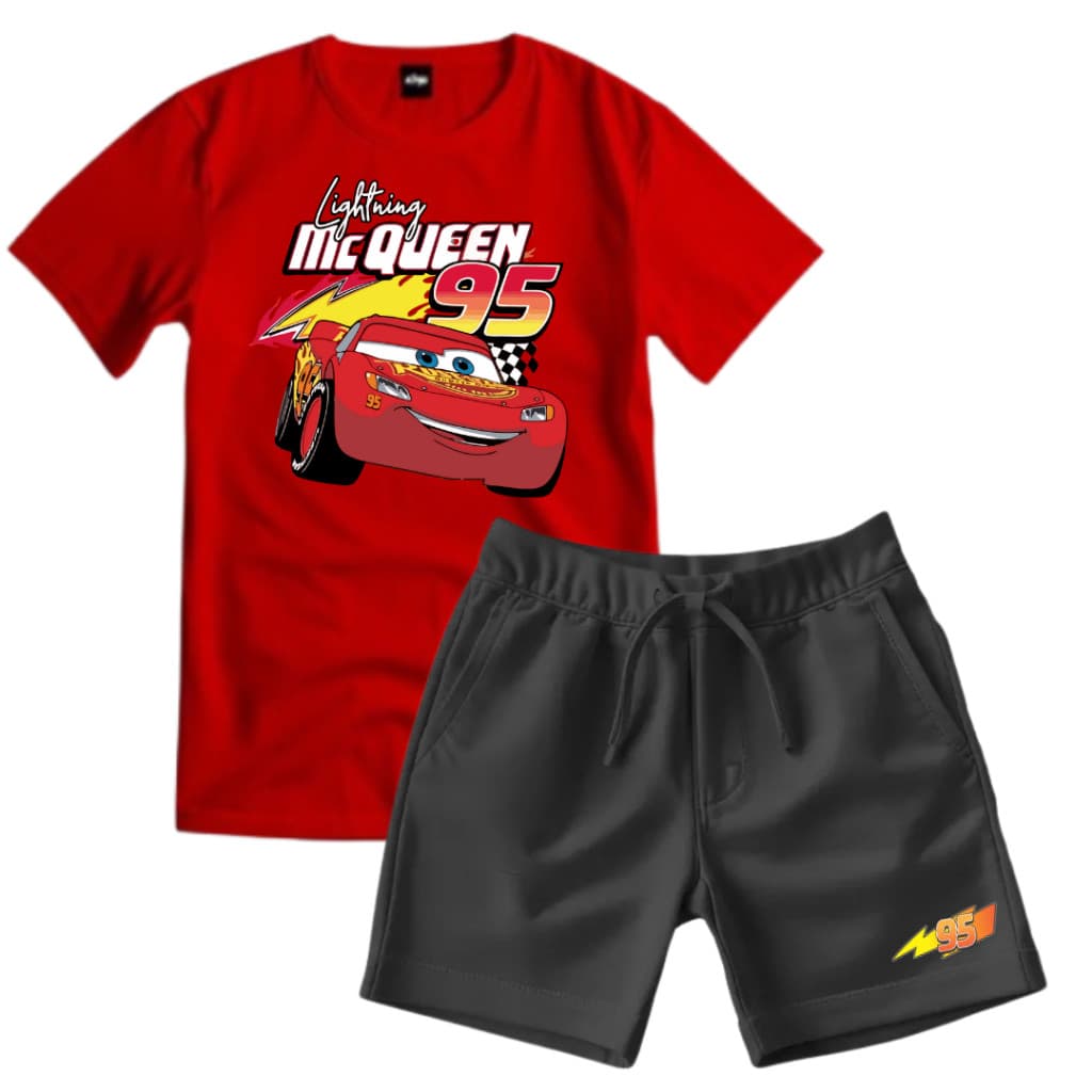 Kit Camiseta e Short Infantil Juvenil DTF Relâmpago McQueen