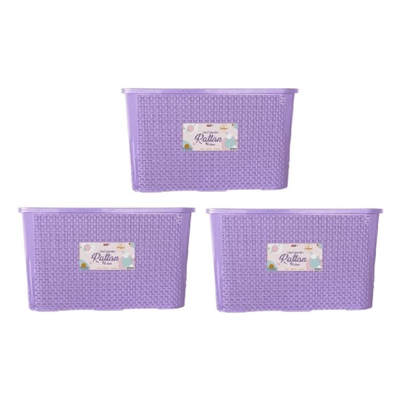 Kit 3 Caixas Organizadora Rattan 70 Litros Premium Grande