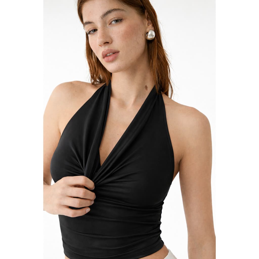 Blusinha moda cropeed top gola boba blusa Fminina
