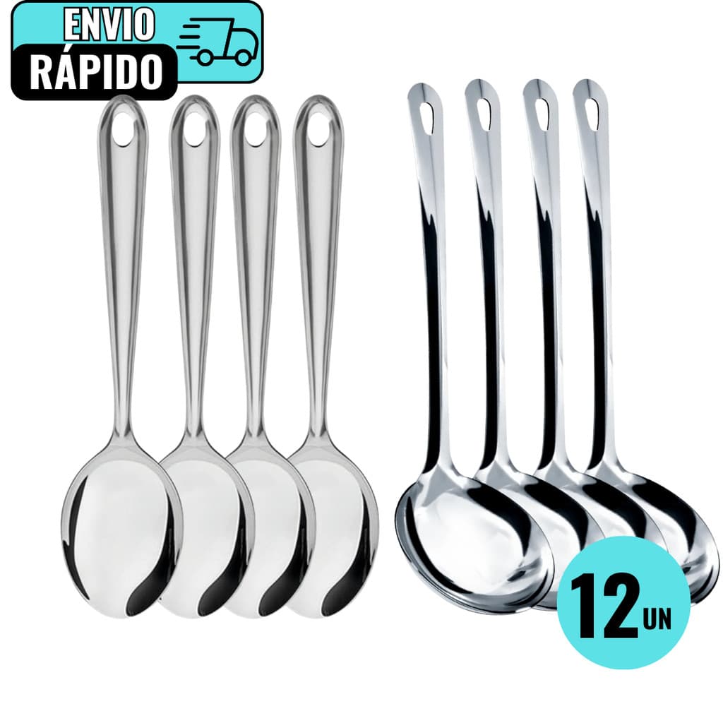 Kit Cozinha 6 Concha De Feijão 6 Colher De Arroz em Aço Inox Premium Para Servir Caldos Arroz Feijão