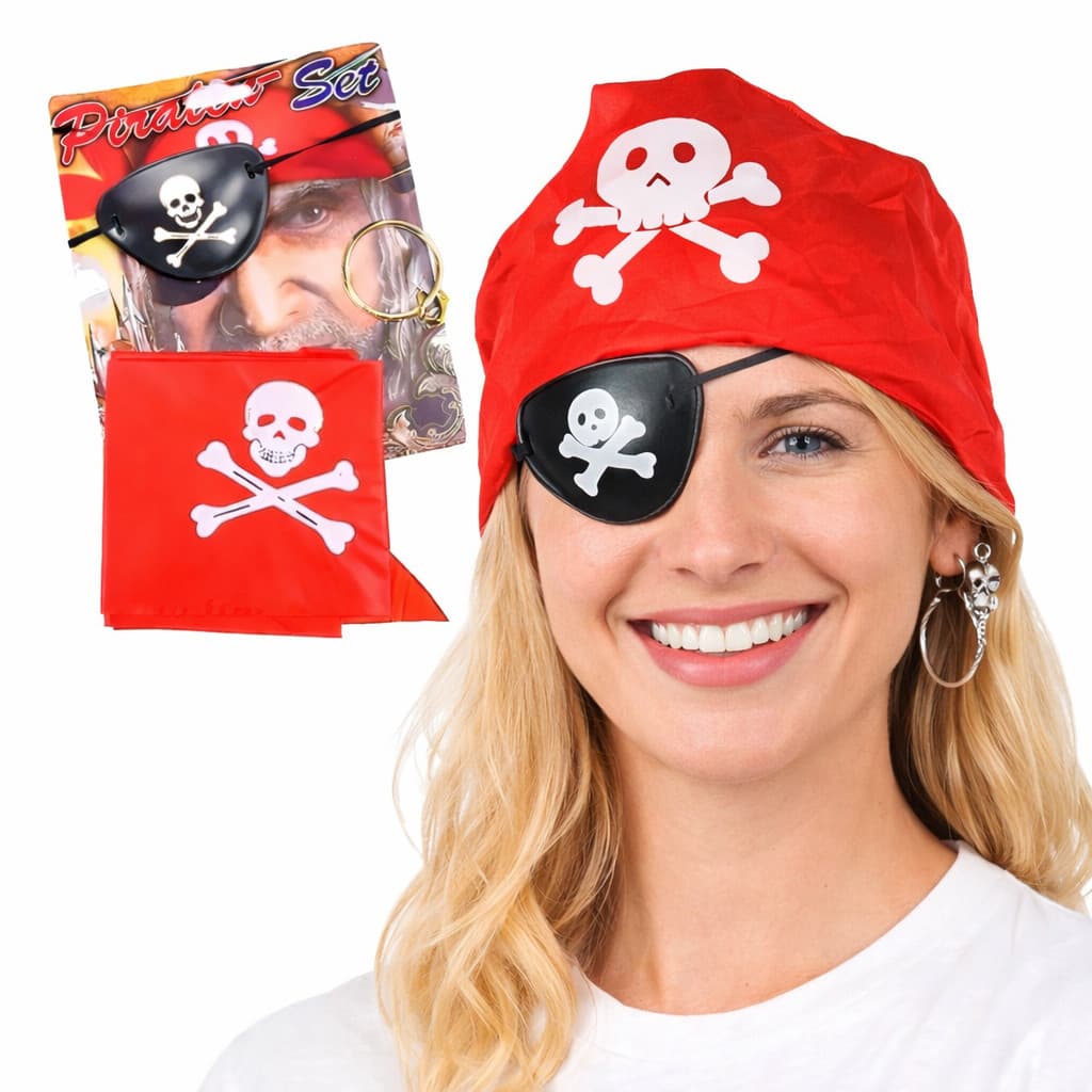 Kit Pirata 3pcs Tapa Olho, Brinco, Bandana Carnaval
