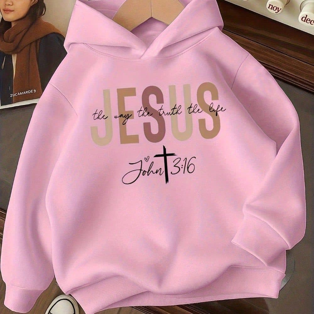 Moletom Infantil Canguru com Capuz de Outono e Inverno Blusa Infantil  Estampa do Amor de Jesus Para meninas
