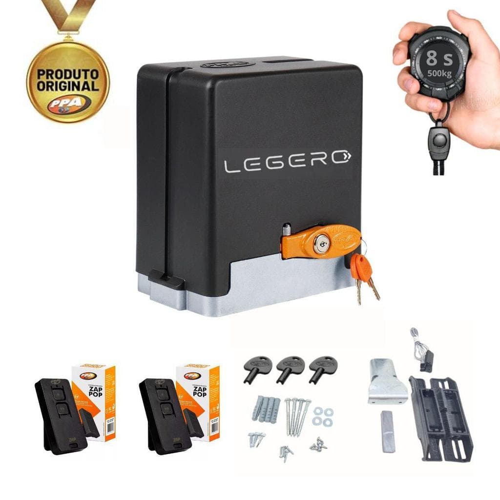 Kit Motor de Portão Eletrônico Deslizante 8s  PPA DZ Stark Legero 500kg