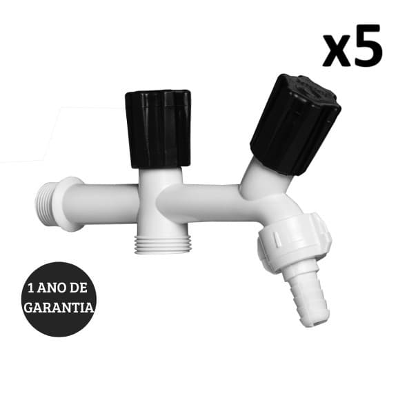 Kit 5 Torneira Para Tanque e Máquina 2 Saídas 1/2" 3/4"