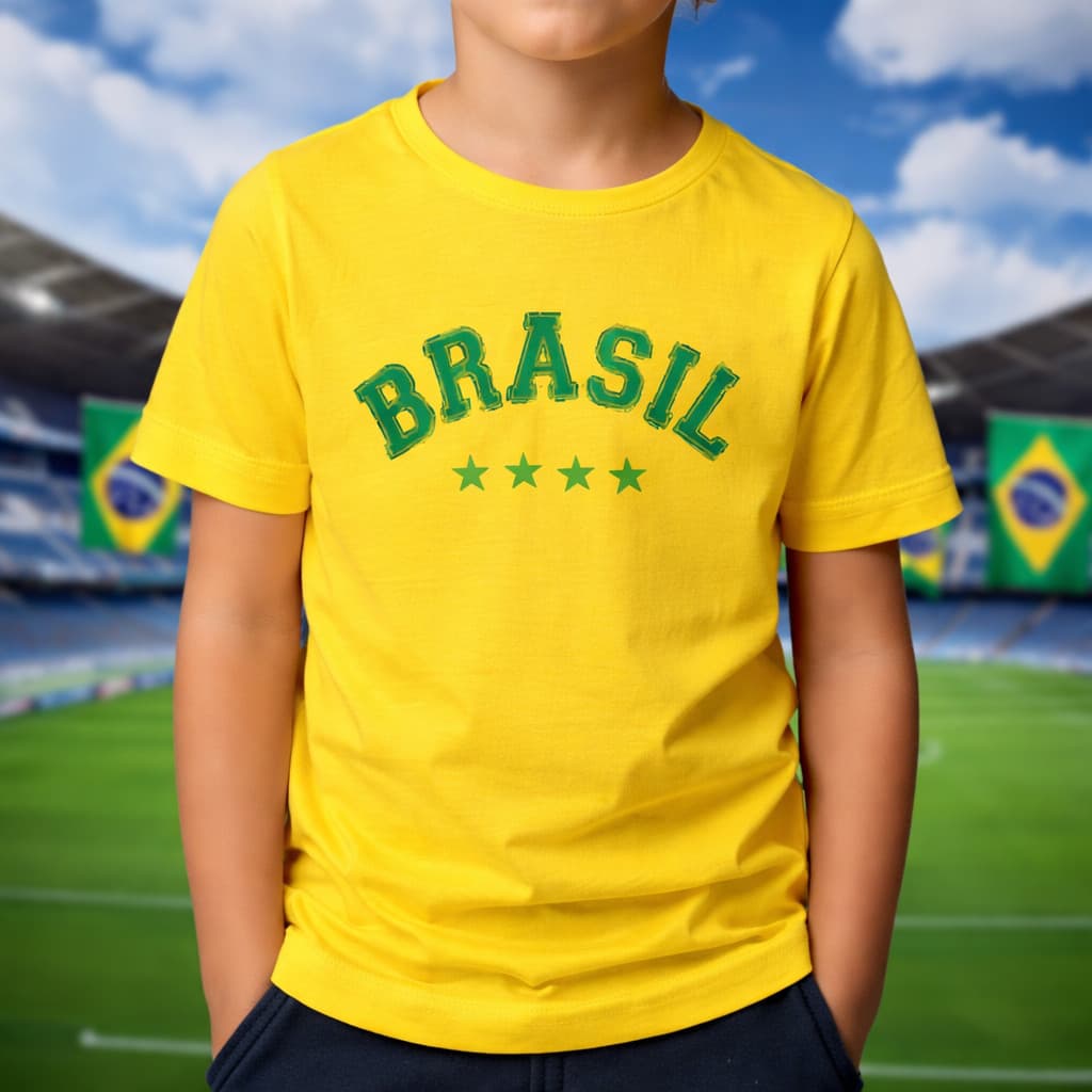 Camiseta Brasil Infantil Juvenil Copa do Mundo 2026 Futebol Torcida