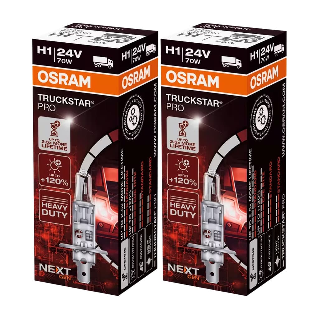 Par Lâmpada Osram Truckstar Pro H1 24v 70w 3200k P/ Caminhão
