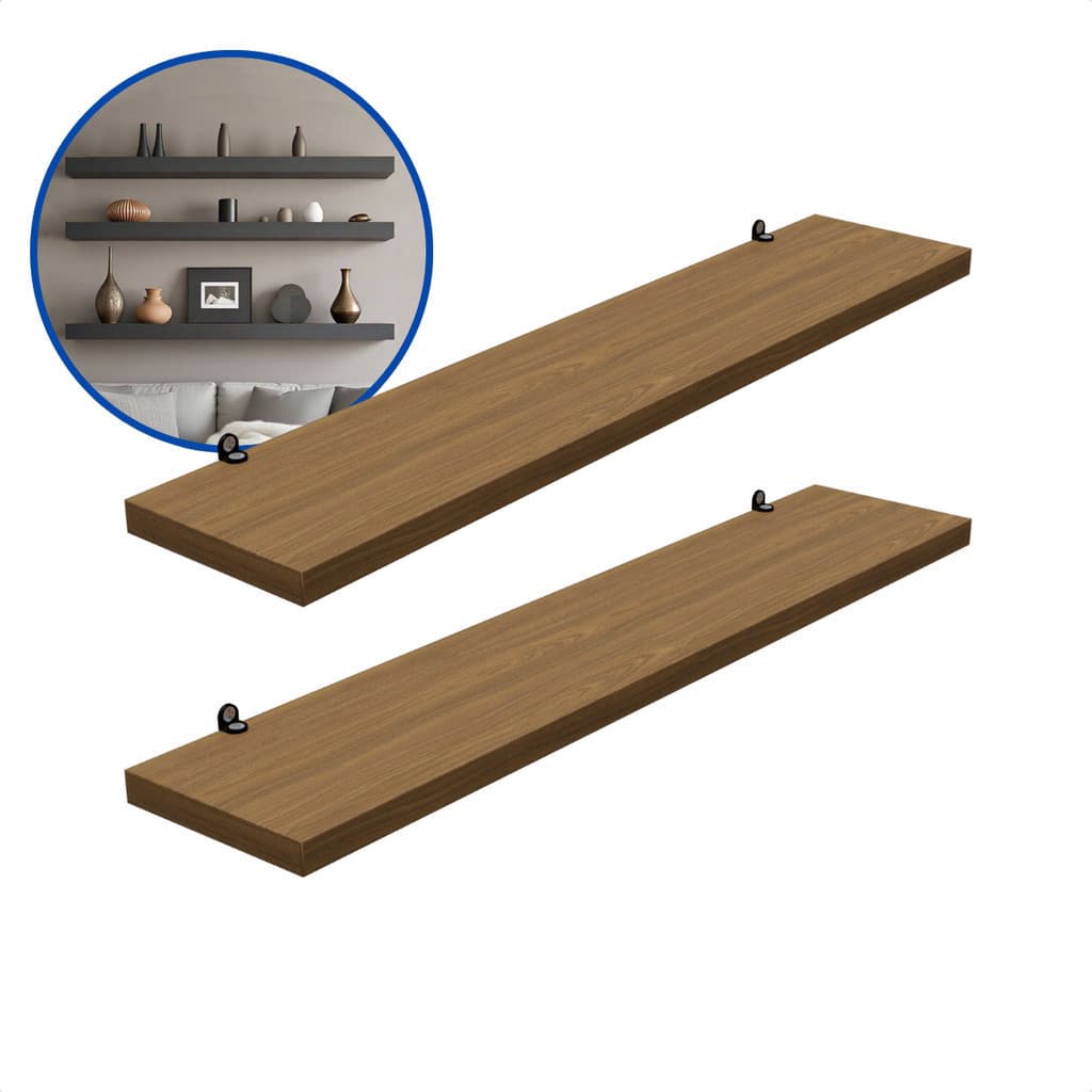 Kit 2 Prateleira Freijó 50X10 + Suporte Flutuante Mdf  Organizadora Decoração Cozinha Banheiro Sala