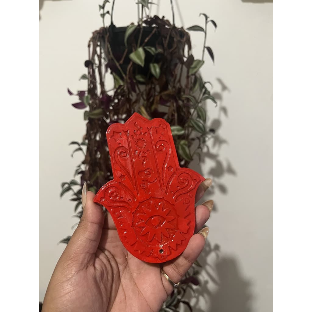 Incensário Mão Hamsa Vermelho Artesanal - Proteção, Equilíbrio e Energia Positiva