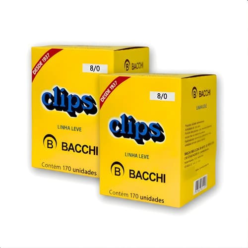 Kit 2 Caixas Clips Bacchi Galvanizado Para Papel Papelaria Tamanho 8|0 Escritório Organização