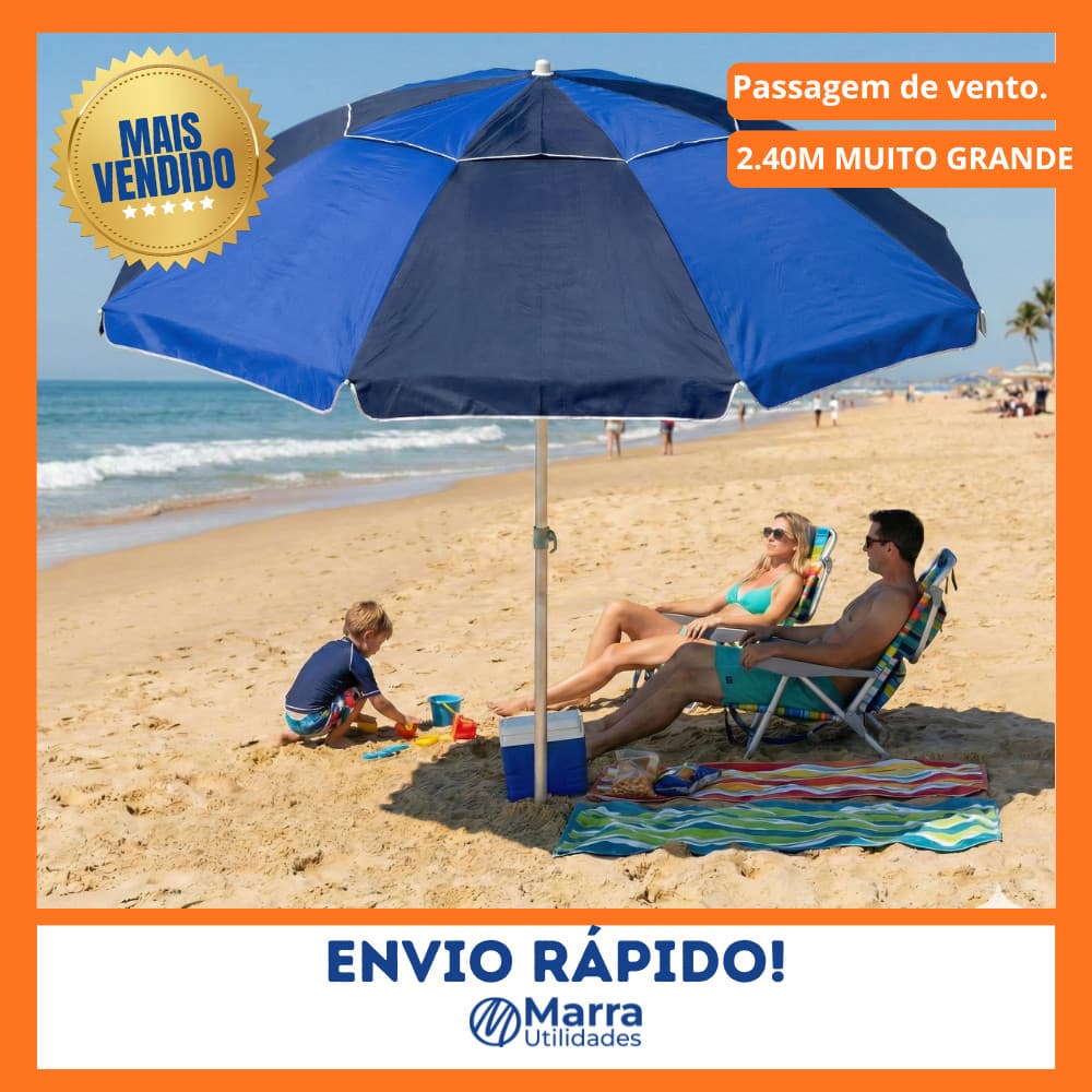 Guarda Sol Grande Gigante Respirável 2,40m Verão Praia Piscina Ombrelone Proteção UV Reforçado Novo!