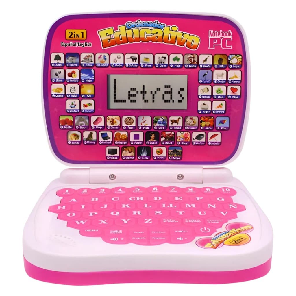 Notebook Infantil Educativo Rosa  Brinquedo Didático em Inglês e Português