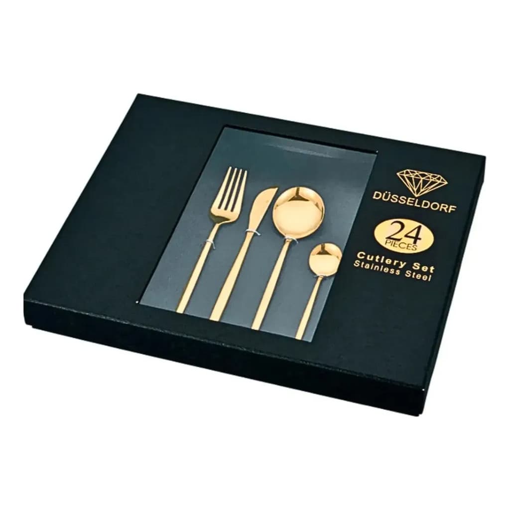 Jogo 24 Talheres Utensílios Cozinha Luxo Inox Dusseldorf