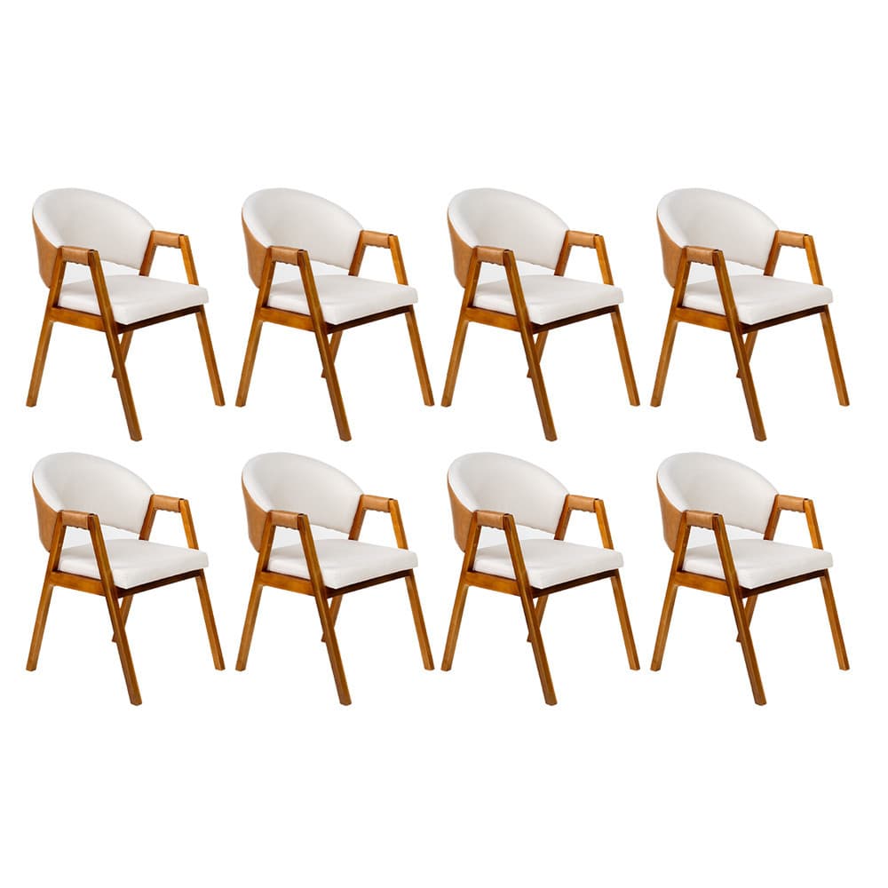 Kit 8 Cadeiras Sala de Jantar Premium com Braço Madeira Maciça Linho Movellu Home