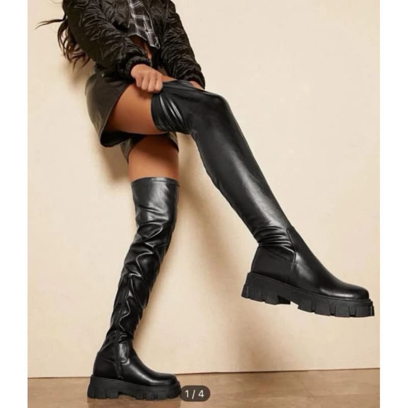 Bota Coturno Feminina Cano Alto Over The Knee Plataforma Blogueira Tendência