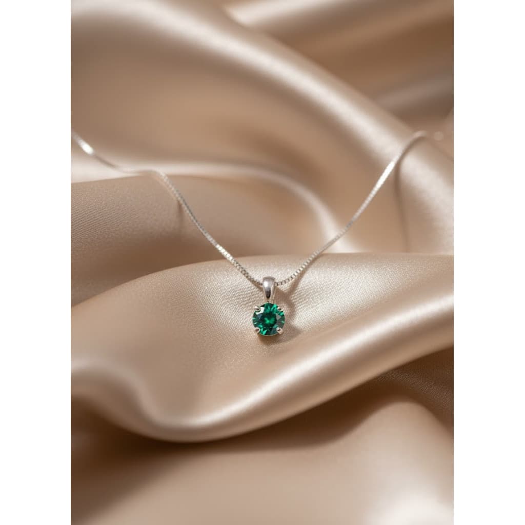 PINGENTE REDONDO COM PEDRA VERDE PRATA 925