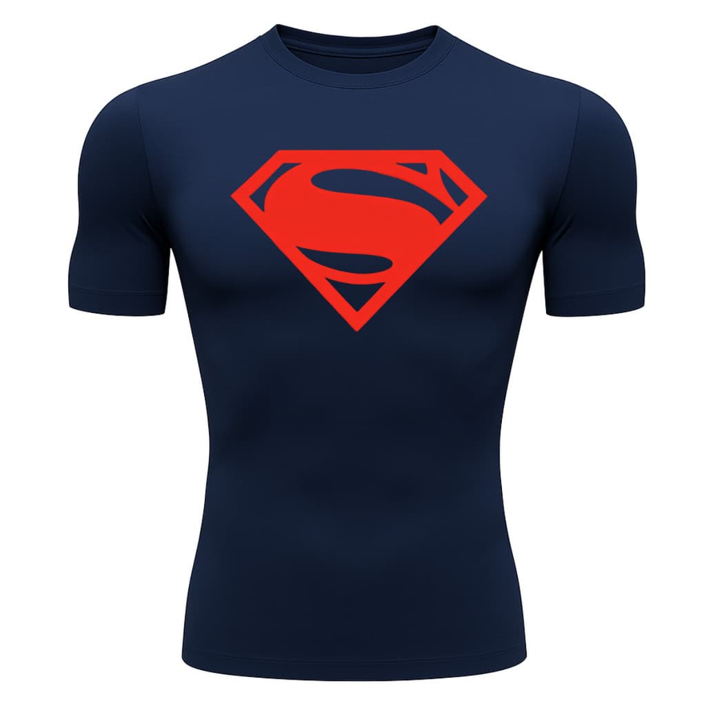 Camisa De Compressão SUPER-HOMEM MANGA CURTA Treino Ginástica Camiseta Esportiva