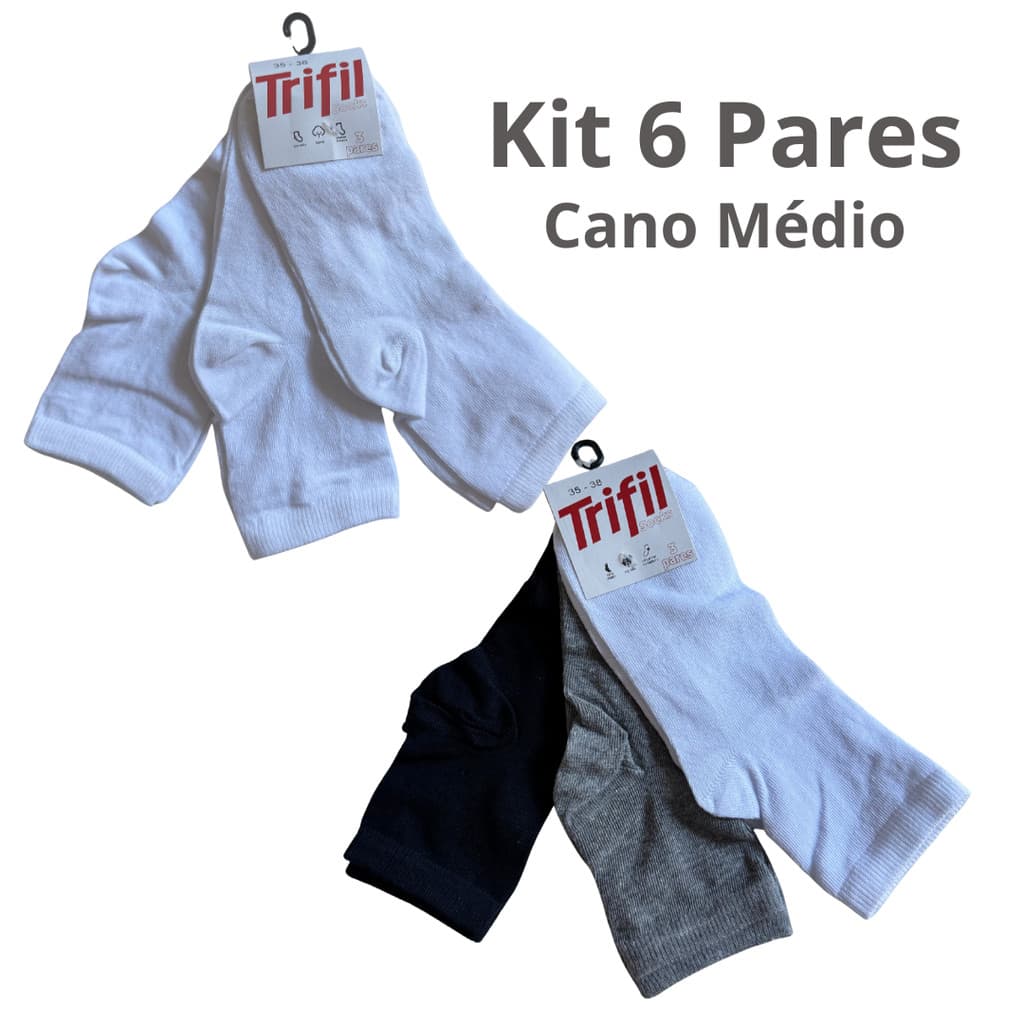 Kit 6 Pares Meia Cano Médio Algodão Feminina Trifil