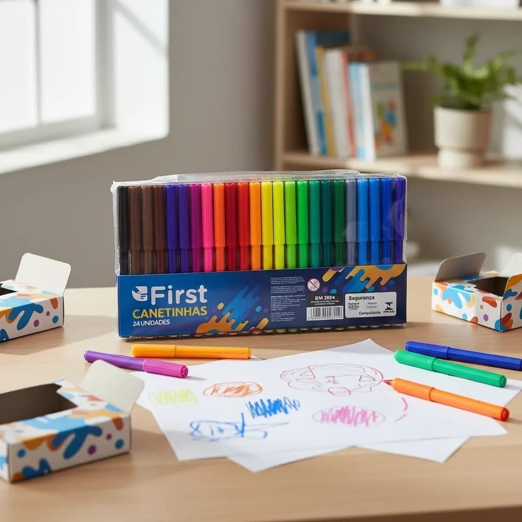 Conjunto 24 Cores Canetinhas Coloridas Hidrocor Escolar para Desenho e Colorir Laváveis
