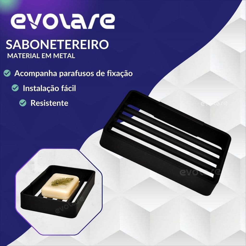 Suporte Porta Sabonete Quadrado Preto Metal - Saboneteiro