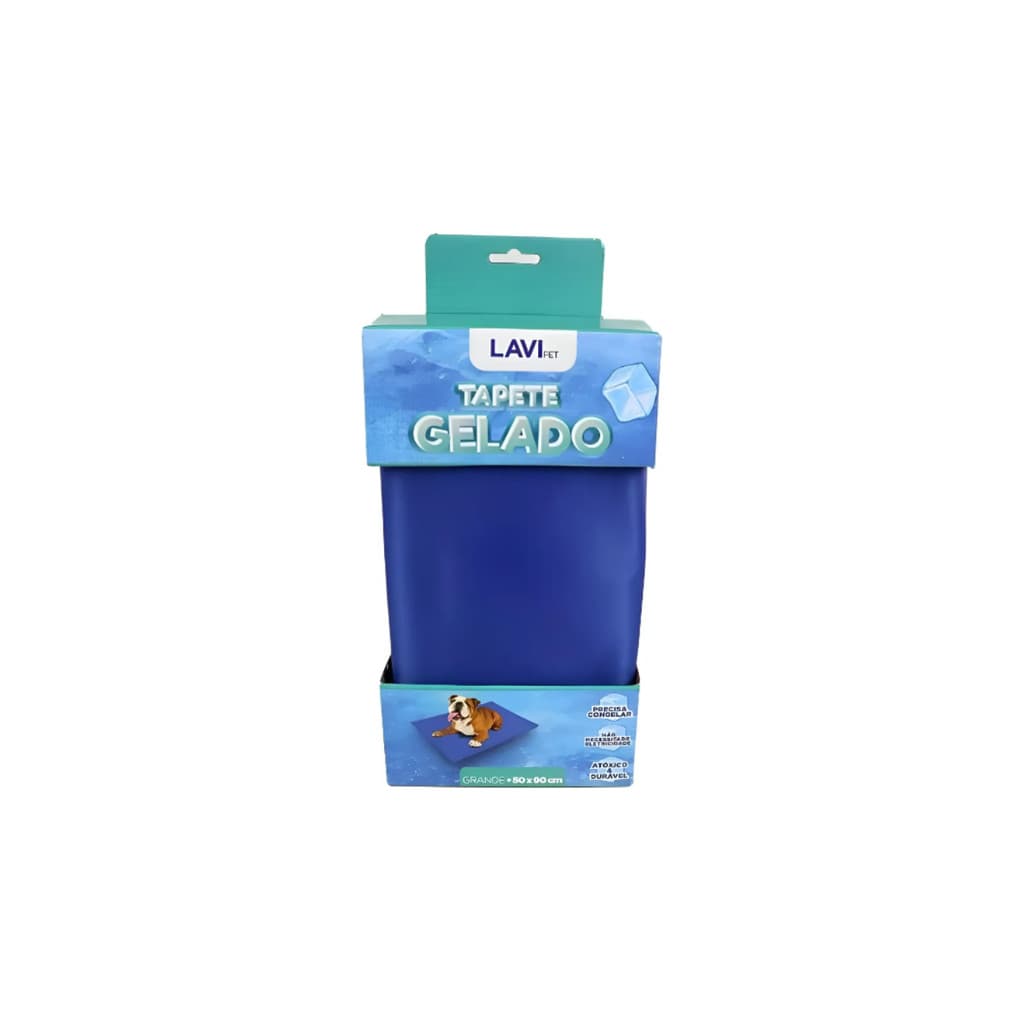 Tapete Gelado Lavi Pet Tam G Azul Colchão Refrescante Gelado Térmico Para Pets Cães Gatos Medidas: 50 x 90 cm