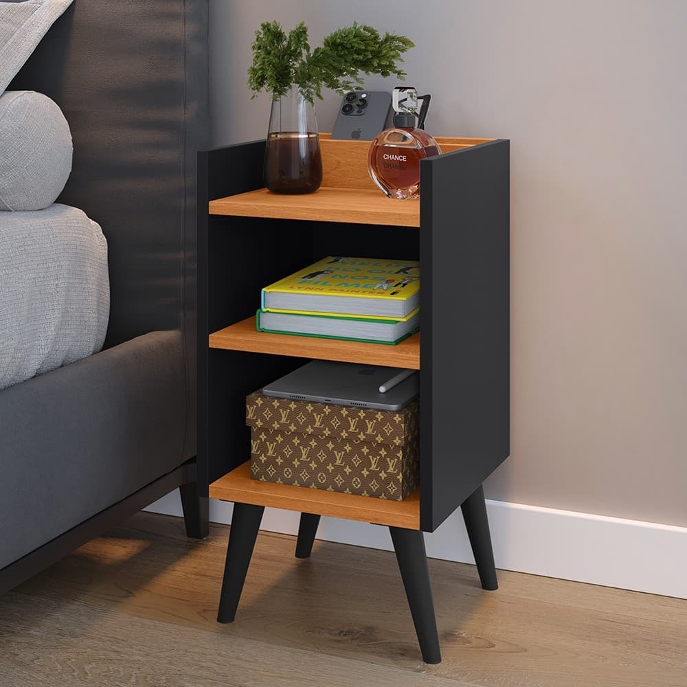 Mesa de Cabeceira Nicho Organizador, Pés Retrô em PVC e Porta-Celular Max Nicho Varias Cores