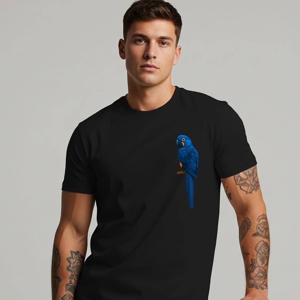 Camiseta Masculina Estampada Arara Azul Algodão Casual Moda