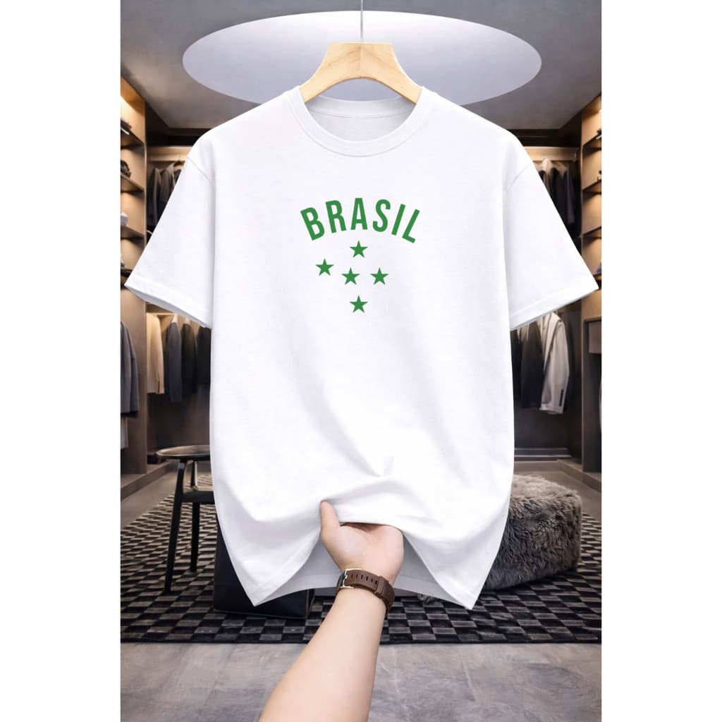 Camiseta Brasil Copa do Mundo Torcida Unissex Camisa Personalizada Fio 30.1  Estampas em DTF.