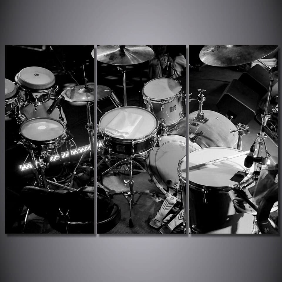 Quadros Decorativos 3 Peças 60X40 Baterista Musica Instrumento Bateria