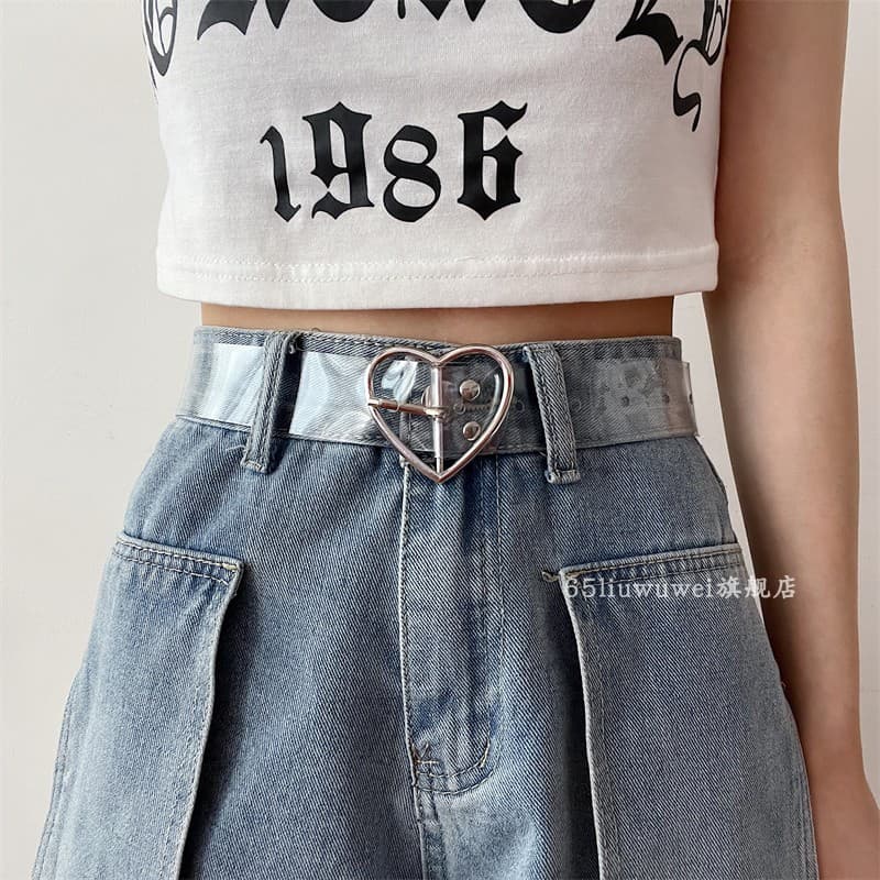 High-End cinto feminino verão novo estilo estudante na moda transparente amor com Jeans ins estilo cinto senhoras largo