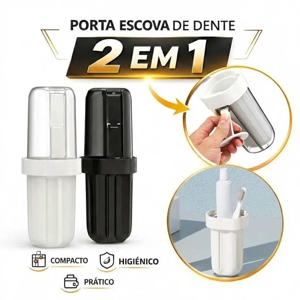 Porta Escova de Dente e Pasta 2 em 1 com Copo de Enxágue - Portátil Para Banheiro Viagem Academia