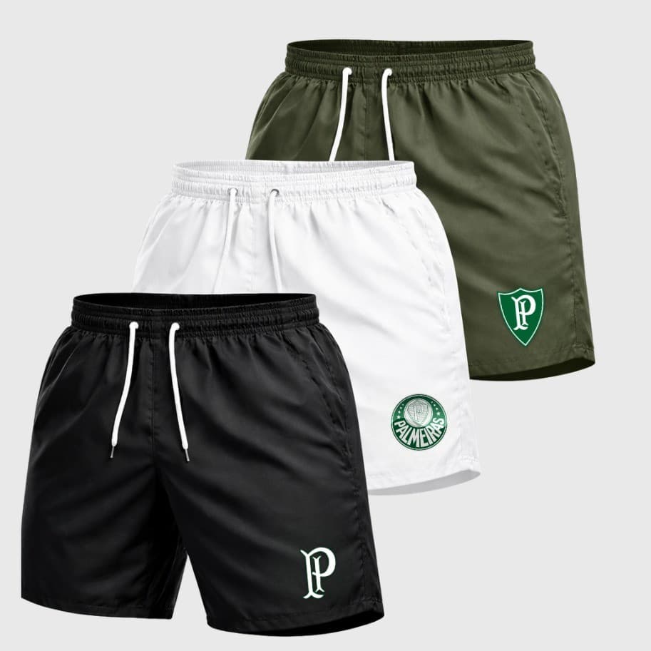 Kit 3 Mauricinhos Shorts Tactel Bermuda VERDAO 2026 Futebol Masculino Esportivo Torcedor Treino Academia