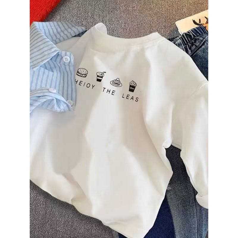 Meninos camiseta de manga comprida primavera outono estilo 2025 novo estilo crianças primavera simples topo bebê camisa