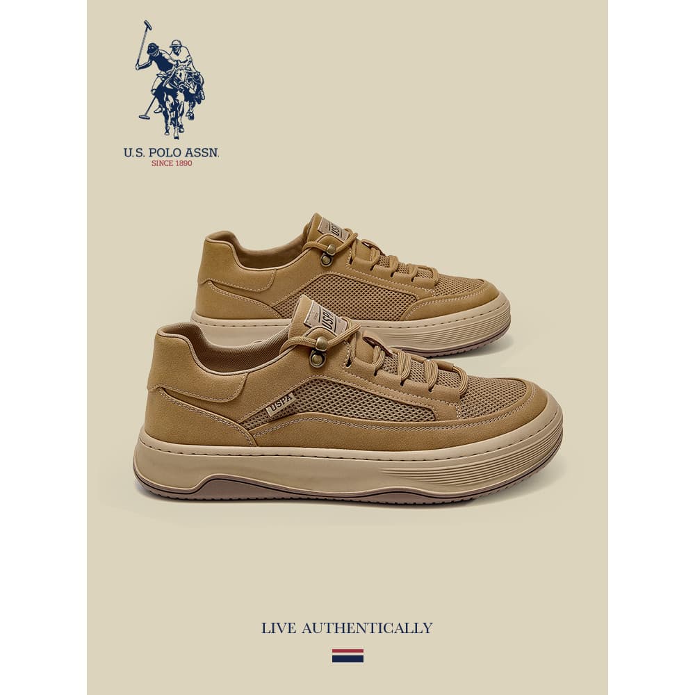 USPA americano Polo Association sapatos masculinos genuínos outono All-Match sapatos casuais de sola grossa tênis esport