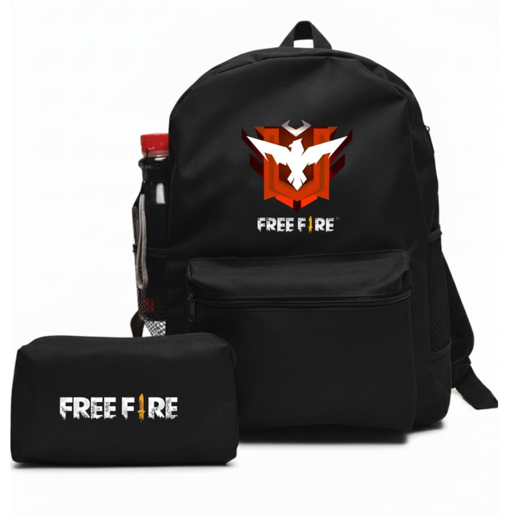 Kit Mochila Escolar + Estojo Onlyone - Free Fire (Reforçado)
