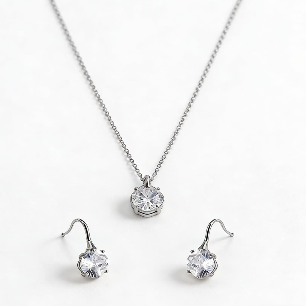 Conjunto Colar Brinco Banhado A Prata 925 Presente Feminina Prata Brincos De Zircônia Com Quatro Garras + Colar