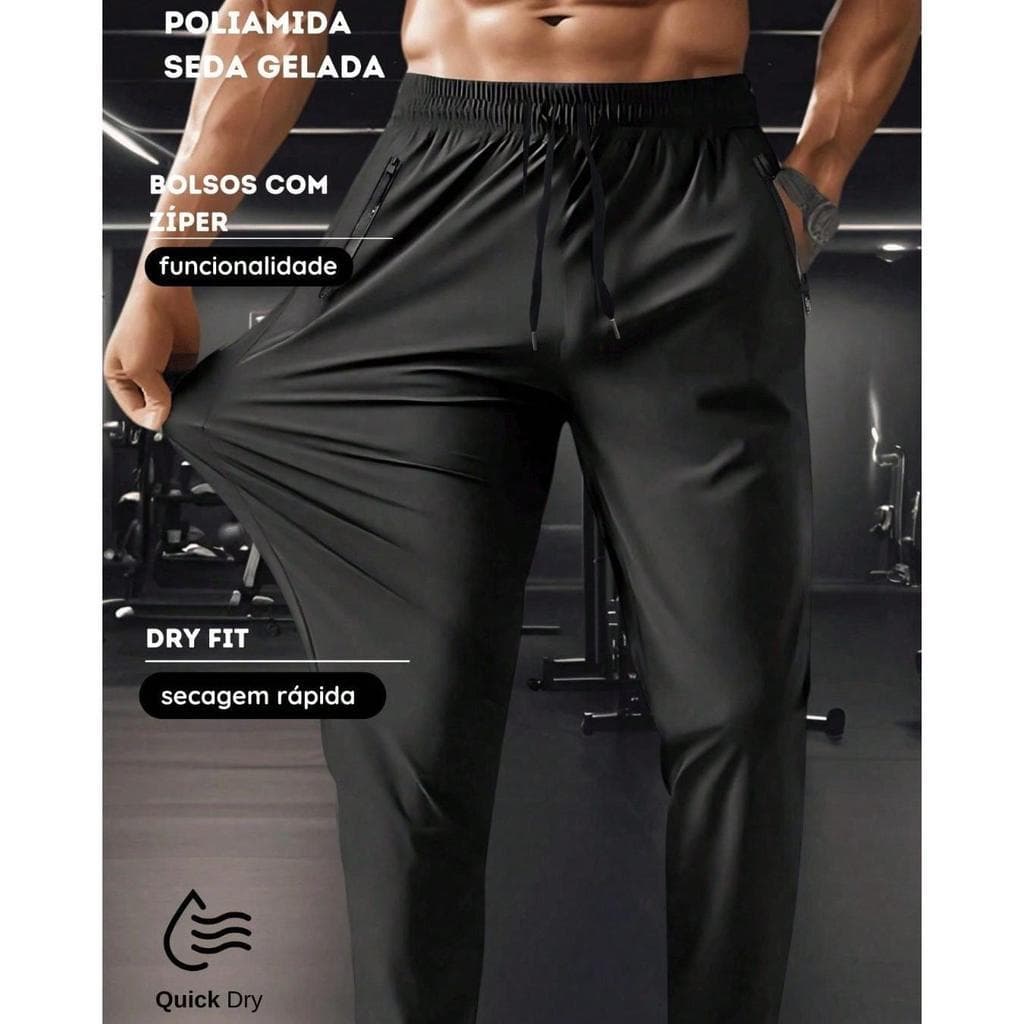 MT-165 Calça Jogger Masculina em Seda Gelada – Leve, Respirável e com Bolsos com Zíper | Ideal para Academia e Corrida