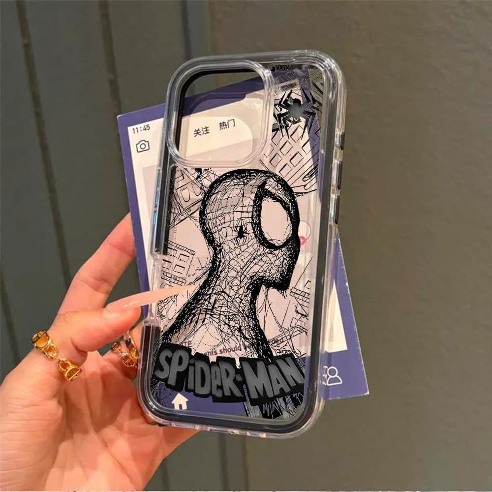 Capa Transparente Para IPhone 17 Pro Max 16 15 14 13 12 11 17Air Xs 2 Em 1 Esboçar Homem Aranha Design Dura