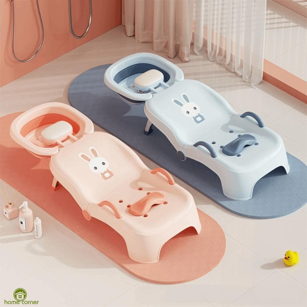 Cadeira Ajustável De Shampoo Para Bebê-Assento De Banho Dobrável Com Padrão De Coelho Meninos E Meninas
