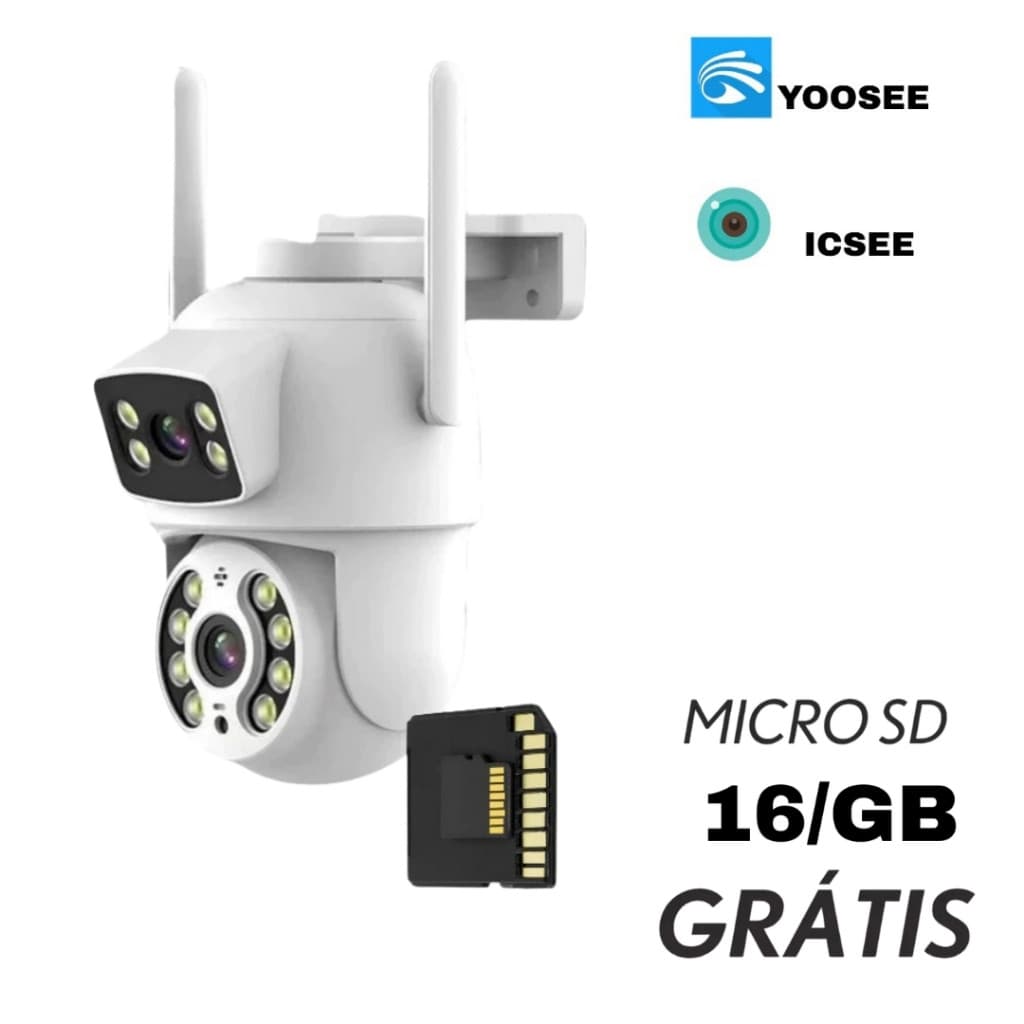 Câmera De Segurança Lente Dupla IP66 Wi-Fi 360° Sensor Movimento Visão Noturna+MICROSD 16GB