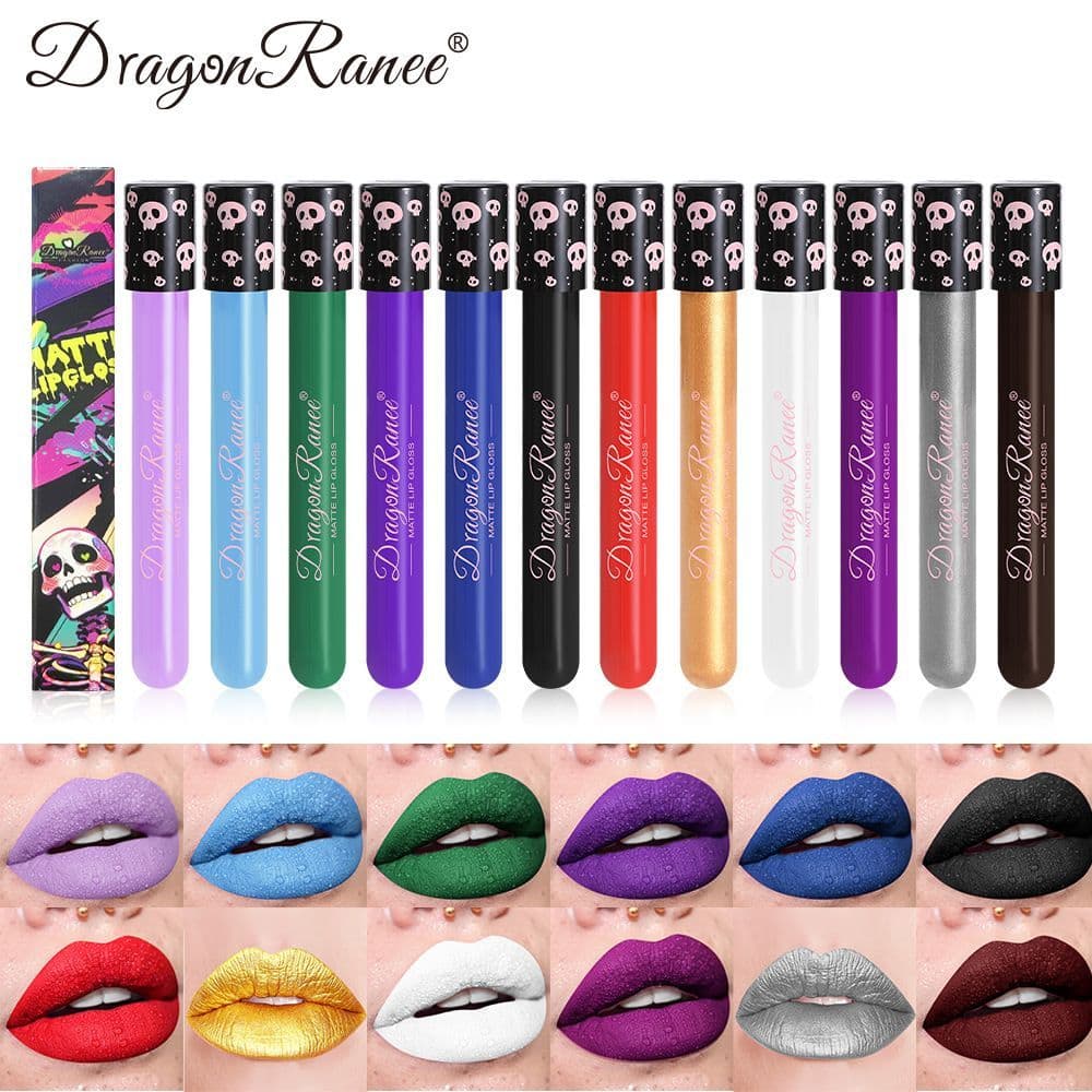 Cos Spoof colorido brilho labial branco verde preto ouro prata escuro série Halloween batom traje de palco