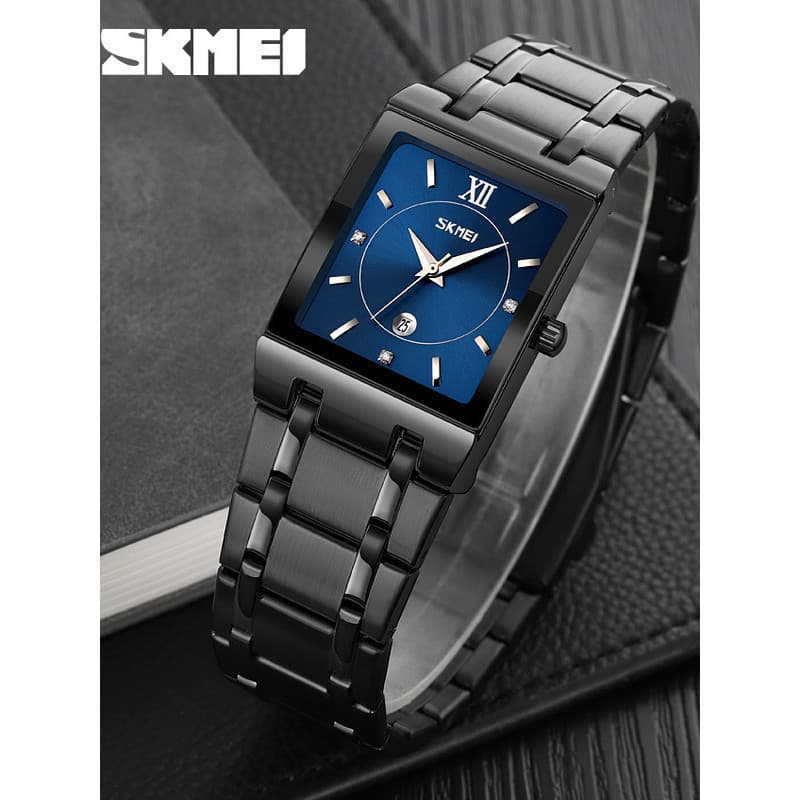 Momento bonito moda masculina feminina pulseira de aço relógio de quartzo quadrado simples calendário estudante à prova