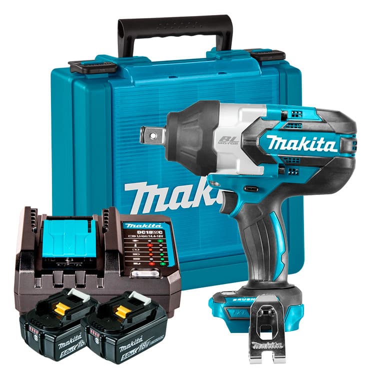 Chave de Impacto 3/4" a Bateria 18V LXT Makita DTW1001Z + Kit Energia 2 Baterias 5Ah + Carregador + Maleta KITMAK1850B